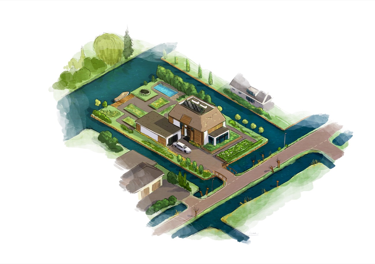 Artist impression beeldkwaliteitsplan 's-Gravenweg met architectuur en groene inrichting