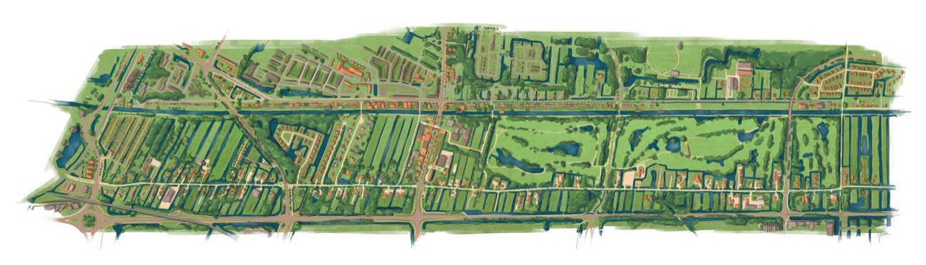 Geïllustreerde kaart gebiedsvisie Landelijk Capelle met contrast tussen landschap en woningbouw
