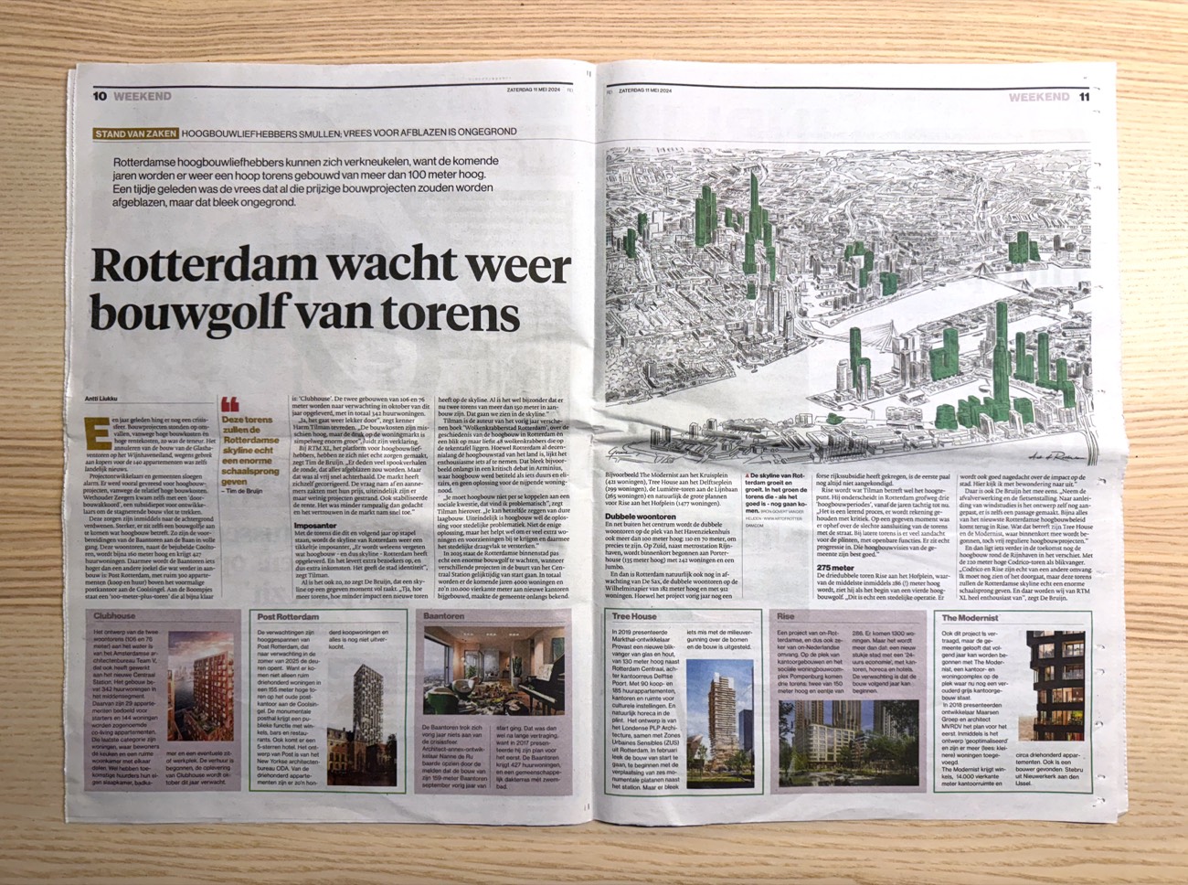 Toekomstbeeld hoogbouw Rotterdam, illustratie voor artikel in Algemeen Dagblad